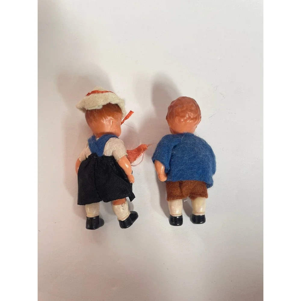 Vintage German Bavarian Miniature Dolls Pair Celluloid Plastic Folk Art‎